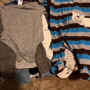 Carter's Blue and Brown Striped Footie with Bear 32 pieces